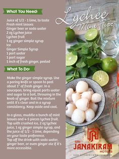 a recipe for limeade mint tea is shown in this image with ingredients to make it