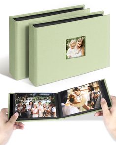 a hand holding an open photo album