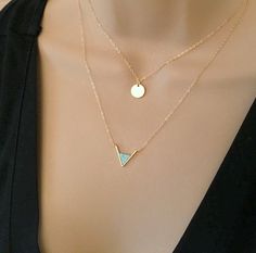 Inverted Turquoise Triangle Pendant Necklace, Turquoise Pendant, Turquoise Triangle Necklace, Gold or Silver Layering Necklace, Lapis Necklace, Lapis Triangle Necklace, Delicate Gemstone Necklace, Turquoise Jewelry, 14k Gold Filled or Sterling Silver, Gift Composed of at 12.5X14.5mm gold/silver plated inverted turquoise triangle hung from delicate 14k gold filled/sterling silver chain with spring clasp. Long or short, looks great on its own or paired with other necklaces for a little splash of c Adjustable Minimalist Gold Necklace, Minimalist Gold Turquoise Necklace, Gold Adjustable Minimalist Turquoise Necklace, Dainty Triangle Jewelry For Gifts, Minimalist Adjustable Gold Turquoise Necklace, Dainty Triangle Jewelry Gift, Turquoise Triangle Jewelry For Gifts, Elegant Turquoise Necklace With Square Pendant, Gold Turquoise Necklace With Adjustable Chain