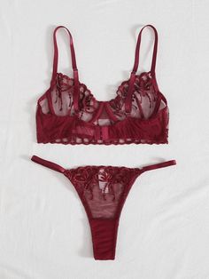 This Burgundy Red Lingerie Set Mesh offers a flattering and alluring fit. Crafted from mesh fabric, this set is lightweight and comfortable, making it perfect for everyday wear. The deep burgundy color adds a touch of elegance while the set's design enhances your silhouette. Perfect for any occasion. Demi Bras, Lingerie Catalog, Romantic Colors, Lace Lingerie Set, Bra Types, Deep Burgundy, Red Lingerie, Bra Panty, Red Fashion