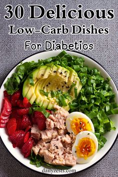 Simplify your meal planning with these 30 low-carb recipes for diabetics! From hearty breakfasts to light lunches, delicious dinners, and even guilt-free desserts, these recipes fit perfectly into a low-carb diet for diabetes. Try these easy and nutritious options that keep carbs low and flavor high. Foods Good For Diabetics Healthy Recipes, Low Carb For Diabetics Meals, Good Recipes For Diabetics, Low Carb Diet Ideas, Healthy Meals For Prediabetics, Easy Lunches For Diabetics, Lunch Ideas Without Carbs, Menus For Diabetics, Recipe For Diabetics Type 2