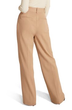 Carefully tucked pleats accent polished workday pants punctuated with elongating front seams and wide legs. 33" inseam; 22" leg opening; 13 1/2" front rise; 17" back rise (size 8) Zip fly with hook-and-bar closure Front slant pockets; back welt pockets 63% polyester, 32% rayon, 5% spandex Machine wash, tumble dry Imported Fall Wide Leg Dress Pants With Pressed Crease, Chic Wide Leg Dress Pants With Concealed Placket, Wide Leg Office Pants With Concealed Placket, Fall Wide-leg Pants With Pressed Crease, Wide Leg Bottoms With Pressed Crease For Work, Wide Leg Bottoms With Pressed Crease For Fall, Spring Dress Pants With Pressed Crease And Wide Legs, Business Casual Wide Leg Pants With Pressed Crease, Fall Wide Leg Pants With Pressed Crease