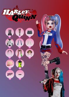 an image of a doll with different outfits and accessories on it's body,