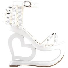 Kawaii White Heart Heel Spiky Shoes Cute White Heels For Party, Cute White Party Heels, Valentine's Day Platform High Heels, Trendy Spiked High Heels, Trendy High Heels For Valentine's Day, Trendy Closed Toe Heels With Spikes, Spiky Shoes, Harajuku Shoes, Heart Platforms