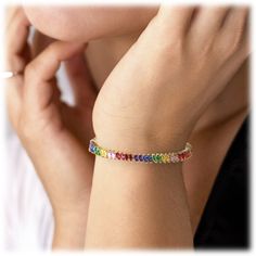 Rainbow Tennis Bracelet for Women with Rainbow Marquise Stones freeshipping - Hollywood Sensation® Bracelet In Silver, Cubic Zirconia Necklace, Claw Setting, Stylish Bracelet, Orange Sapphire, Cubic Zirconia Earrings, Zirconia Earrings, Stone Gold, Stunning Earrings