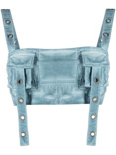 denim stretch-cotton washed denim bronze-tone hardware eyelet detailing concealed side zip fastening cropped two chest flap pockets Top Jeans, Bandeau Tops, Kawaii Fashion Outfits, Bandeau Top, Kpop Outfits, Classic Outfits, Stage Outfits, College Outfits, Kawaii Fashion