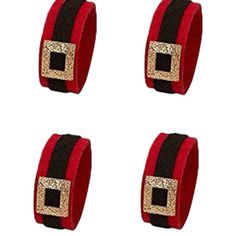 Dear Santa Napkin Rings Are Made To Resemble Santa's Belt. They Are Embellished With A Silver Glitter Cardboard Belt Buckle. Made Of Felt. Set Of 4. Measures 3" In Diameter. Snow Decorations, Santa Belt, Lemax Christmas Village, Santa Belts, Christmas Moose, Diamond Paint, Koolaburra By Ugg, Felt Christmas Ornaments, Nesting Dolls