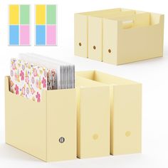 a set of three yellow file folders next to each other