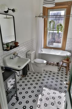 Vents And Louvers Ought To Face Away From Prevailing Winds To Maintain Out Driven Rain. 1920s Bathroom, Clawfoot Tub Bathroom, Black And White Tile, Clawfoot Tub Faucet, Downstairs Bathroom, Vintage Bathrooms, Tile Flooring