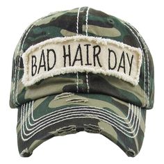 "Bad Hair Day" embroidered Bad Hair Day Hat, Vintage Baseball Hats, Camouflage Hat, Distressed Baseball Cap, Army Print, Vintage Baseball Caps, Spring Pattern, Camo Hats, Fashion Cap