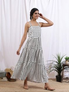 Noir Polka Dot Cotton Printed Dress - Trendroots Wrap Pants, White Summer Dress, Printed Cotton Dress, Polka Dress, White Dress Summer, Summer Dream, Summer Staples, Printed Dress, Dreams Come True