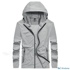 OrcaJump - Stylish Lightweight Outdoor Sportswear Jacket Casual Breathable Hooded Track Jacket, Casual Hooded Breathable Track Jacket, Breathable Casual Sports Outerwear, Casual Breathable Track Jacket For Fall, Breathable Casual Track Jacket For Light Sports, Casual Breathable Track Jacket For Light Sports, Casual Breathable Track Jacket For Outdoor, Casual Track Jacket For Spring Light Sports, Gray Windproof Sports Outerwear