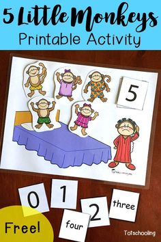 five little monkeys printable activity for kids to practice number recognition and counting with free cut - outs