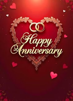 happy anniversary card with hearts on red background