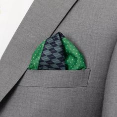 The design of our Argyle Dot Multi Pocket Square has the best of both worlds with two classic designs. The navy squares feature an argyle design with white pin-stripes through each diagonal row. The alternating squares feature a white dot pattern on a Kelly Green background. This pocket square is versatile and can be worn with either pattern. Our pocket square will retain its shape in whatever fold you make thanks to being crafted with durable yet stylish 100% Polyester. Pocket Square Pattern, White Pin, Best Of Both Worlds, The Navy, Dots Pattern, Green Background, Green Backgrounds, Kelly Green, Pocket Square