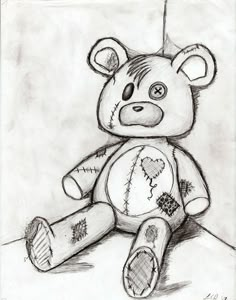 a drawing of a teddy bear sitting on the ground