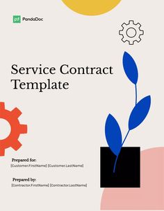 the service contact template is shown in blue and orange colors, with an image of a plant