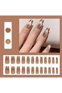 Medium Coffin Shaped Press on Nails Ballet Fake Nails with Gold French Tan Cat Eye Glitter Designs Artificial Acrylic Glossy Full Cover False Nails Glue on Nails for Women and Girls 24 Pcs Manicure Eye Glitter, Medium Coffin, Gold Nails, Glue On Nails, Winter Nails, Fake Nails