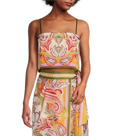 Shop for Antonio Melani Callista Pink Scarf Print Square Neck Coordinating Satin Tank Top at Dillard's. Visit Dillard's to find clothing, accessories, shoes, cosmetics & more. The Style of Your Life. Spring Viscose Top With Spaghetti Straps, Multicolor Tank Tops For Spring, Multicolor Cropped Tank Top For Spring, Spring Multicolor Camisole With Adjustable Straps, Multicolor Sleeveless Tops With Straps, Multicolor Sleeveless Top With Adjustable Straps, Multicolor Tops With Adjustable Straps For Spring, Multicolor Spring Tops With Adjustable Straps, Spring Sleeveless Tops With Vibrant Print