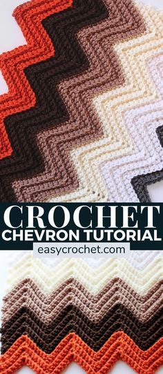 crochet chevron blanket with text overlay that says free crochet pattern