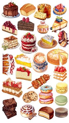 a bunch of different types of cakes and pastries