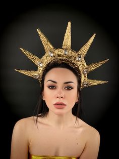 Festival Crown Statue of Liberty Unisex Lady Liberty Costume, Statue Of Liberty Crown, Festival Crown, Halo Headpiece, Festival Headpiece, Goddess Crown, Creepy Halloween Makeup, Crown Gold, Queen Costume