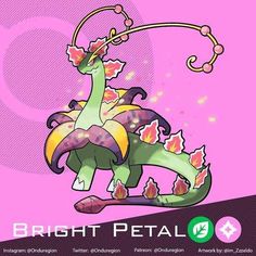 an image of a cartoon character in pink and purple colors with the words bright petal on