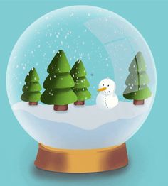 a snow globe with trees and a snowman inside