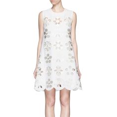 Scalloped Edge Floral Embroidered Crepe Dress By Victoria Victoria Beckham (Size Us 6- Uk 10-F 38- I42) With This Flowery Embroidered Dress By Victoria, Victoria Beckham, Indulge In Over-The-Top Girliness. This Seductive Crepe Garment Is Vital For Its Wearable Glitz And Has A Removable Silk Camisole Slip As A Brilliant Method To Show And Hide Behind Its Cutwork Surface. Midweight White Poly Crepe Flower Cutwork Embroidery In Tones Cropped Hem Team Neck Fitting Bust Darts Hidden Side Zip Closure Spring Fitted Dress With Cutwork, Spring Fitted Cutwork Dresses, Spring Cutwork Fitted Dress, Elegant Spring Dresses With Cutwork, Fitted Summer Dress With Cutwork, White Cutwork Dress For Summer, Fitted White Dress With Cutwork, White Fitted Dress With Cutwork, White Fitted Cutwork Dress