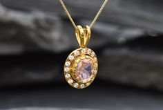 Gold Morganite Necklace set with a Created Morganite in a diamond cut, flawless clarity & soft pink color, at 10x8mm, 3 Carats. Surrounded by small CZ Diamonds. Antique Pendant design made of Gold Vermeil ☞ thickest 18k Gold Plating on top of Solid 925 Sterling Silver ☞ made to last. Free Gold Vermeil Chain with every Pendant order, 18 inch Silver chain (46 cm) ✓ Matching Ring: www.etsy.com/listing/771774714 Matching Earrings - please ask me ⌛Last Pendant left ⌛ Details : ♥ Each item comes in a Gold Necklace With Round Center Stone, Pink Oval Cubic Zirconia Necklaces, Gold Round Necklace With Center Stone, Pink Oval Cubic Zirconia Necklace, Elegant Oval Necklace With Center Stone, Pink Oval Pendant For Formal Occasions, Pink Oval Pendant Jewelry For Formal Occasions, Formal Oval Necklaces With Center Stone, Elegant Yellow Gold Necklace With Center Stone