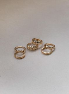 Ring pack  Princess Polly Exclusive  Princess Polly Lower Impact   100% reclaimed zinc  Pack of six  Gold-toned bands  Lightweight Pale Gold Jewelry, Pack Of Rings, Every Jewels Rings, Gold Ring Pack, Princess Polly Jewelry, Dainty Gold Rings Minimalist Jewelry, Ring Inspo Jewelry Gold, Gold Ring Combinations, Elevated Faith Rings