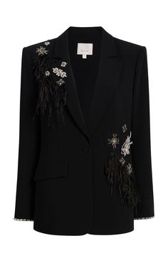 Feather Bouquet Jamila Blazer Embroidery Coats For Women, Embroidery On Blazer, High Fashion Blazer, Blazer Embroidery, Blazer With Embroidery, Embroidery Blazer, Black Suite, Embellished Coat