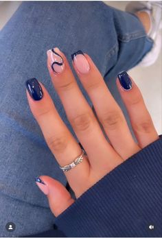 Insp Nails Nail Inspos Back To School, Summery Nails 2024 Square, Nail Art Squoval, Sqoavle Nails, Casual Nail Ideas, Blue Gel Nails Ideas, At Home Nail Ideas, Short Fake Nails