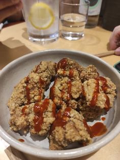 some food is in a bowl on a table