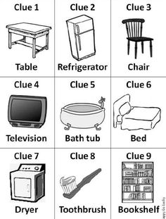 the different types of furniture and appliances are shown in black and white