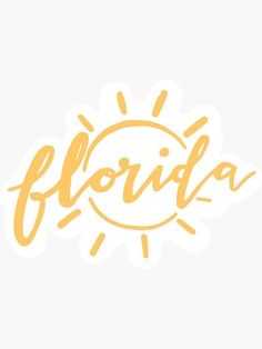 the word florida written in yellow ink on a white background with sunbursts