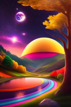 A Fantasy planet in the 5th Dimension Alternative World, Rainbow Landscape, Rainbow Scenery Drawing, Landscape With Rainbow, Rainbow Images Nature, Amazing Pegasus Pictures Fantasy Colorful