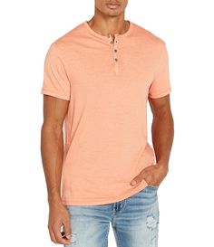 From Buffalo David Bitton&#x2C; this henley features:henley collarshort sleeves4-button placketsquare hempullover constructioncotton/Polyestermachine washImported. Summer Short Sleeve Henley With Button Closure, Summer Short Sleeve Henley With Buttons, Summer Henley With Button Closure, Summer Henley With Buttons, Dillard's, Color Orange, Buffalo, Latest Trends, Cotton Blend