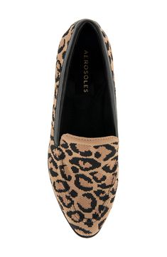 A pointed toe and stacked heel balance a knit loafer detailed with edgy leopard print. Textile upper/synthetic lining/rubber sole Imported Leopard Print Flat Shoes, Leopard Print Shoes Flats, Leopard Print Loafers, Leopard Loafers, Leopard Print Flats, Leopard Print Shoes, Wardrobe Wishlist, Loafer Women, Casual Wear Women