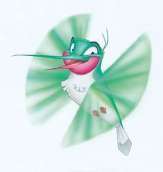 a cartoon hummingbird flying through the air