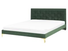 a bed with a green headboard and foot board on it's side, against a white background