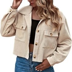 Never Worn Womens Cropped Jacket, Jean Beige, Corduroy Shacket, Quoi Porter, Casual Vest, Fall Jackets, Cropped Style, Corduroy Jacket, Long Sleeves Jacket