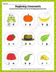 the beginning and ending sounds worksheet with pictures of fruits, vegetables, and other things