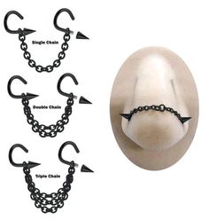 four different types of chains attached to a mannequin's head with spikes