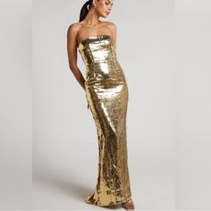 Nwt! Mermaid Silhouettebeautiful Gold & Silver Reversible Sequins. Perfect For New Years Or A Formal Event. Fits Snug On A True Size 4. Would Probably Fit A Size 2 Better. My Measurements: 5’6 34c Bust 26” Waist 35” Hips Nye Wedding Dress, Sequin Strapless Dress, Sequin Mermaid Dress, Strapless Sequin Dress, Metallic Dresses, Dresses Occasion, Formal Occasion Dress, Formal Dresses With Sleeves