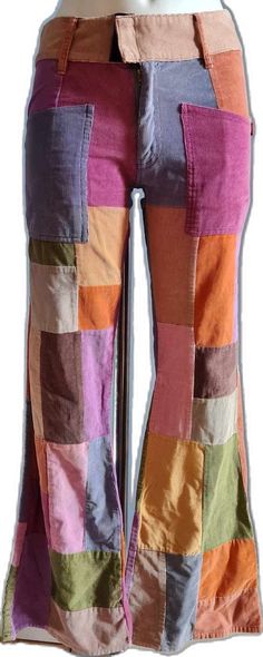 Multicolor Cotton Y2k Bottoms, Colorful Cotton Patchwork Bottoms, Retro Cotton Patchwork Bottoms, Retro Multicolor Patchwork Pants, Retro Multicolor Patchwork Bottoms, Retro Multicolor Bottoms With Patchwork, Vintage Multicolor Cotton Pants, Vintage Multicolor Cotton Bottoms, 90s Boho