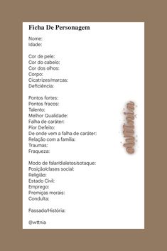 a poster with the words fich de personagem written in spanish and english