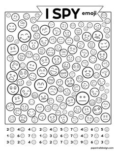 the i spy emoji worksheet is filled with smiley faces and an arrow