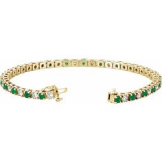 Primary Stone Shape: Round Bracelet Width: 3.2 mm Primary Stone Size: 3 mm Diamond Color: G-H Diamond Clarity: I1 Primary Stone Type: Emerald Bracelet/Anklet Size: 7 In Total Diamond Carat Weight: 2 1/3 CTW Quantity Stone 23 03.00 MM A Faceted, Genuine Emerald - Round Faceted; A Quality 23 3MM (2.90 - 3.10) Faceted, I1 ROUND FACETED GH GENUINE BOM DIAMOND Emerald Tennis Bracelet, Emerald Bracelet, Diamond Tennis Bracelet, Green Gems, Tennis Bracelet Diamond, Brilliant Diamond, Emerald Diamond, Tennis Bracelet, Round Brilliant Cut Diamond