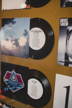 various records are displayed on the wall